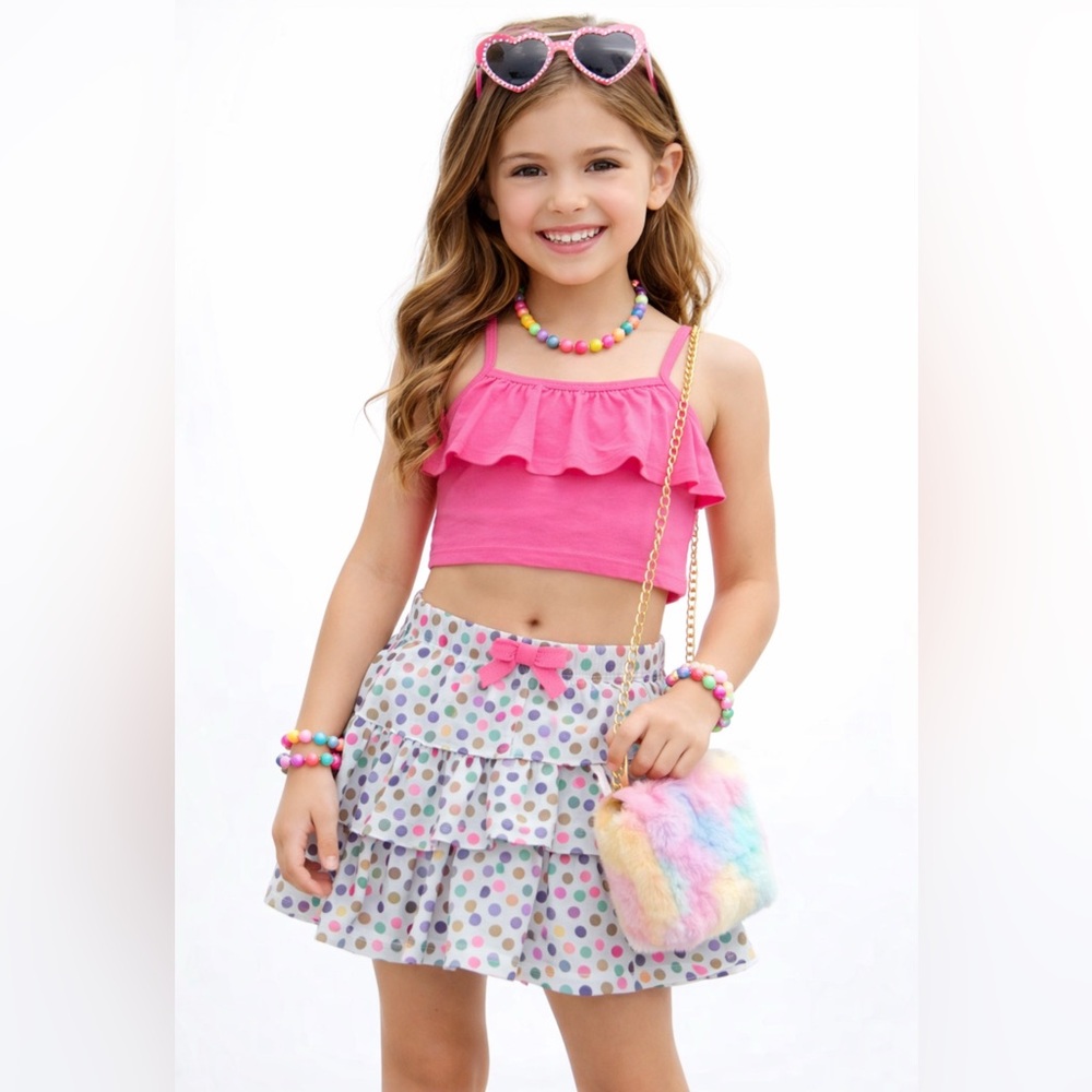 Polka Dot Ruffle Skort with Hot Pink Bow